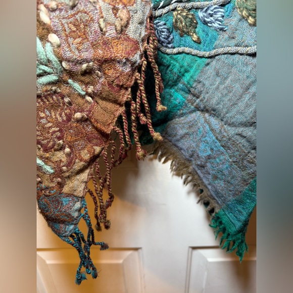 Anu By Natural Vintage Embroidered Boho Patchwork Jacket SMALL Fringe Wool Art - Picture 6 of 14